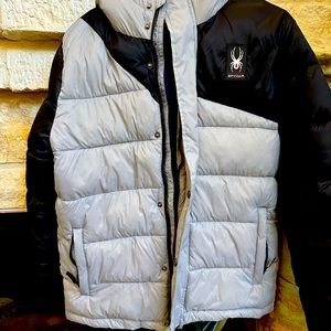 SPYDER gray/black and blue puffy jacket